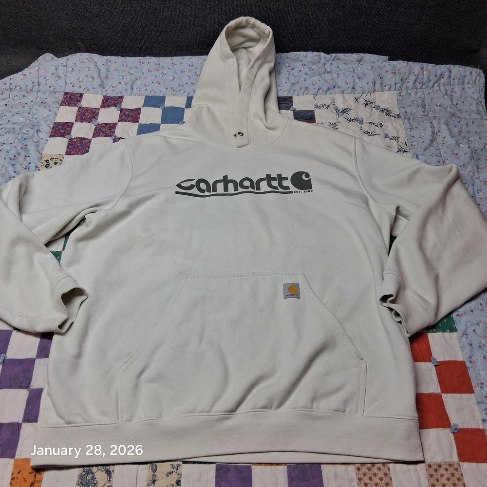 Carhartt Rain Defender Hoodie Malt Off White Size 2XL Midweight Logo Graphic